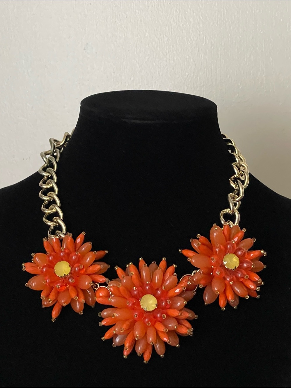 Banana Republic Gold-Tone Necklace with Orange Floral Clusters
